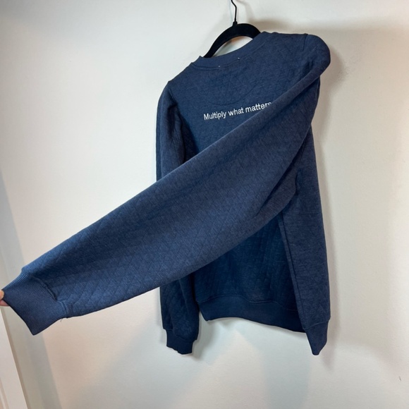 Marine Layer Womens Corbet Puff Sleeve Sweatshirt Blue Quilted Embroidery Medium - Picture 16 of 16